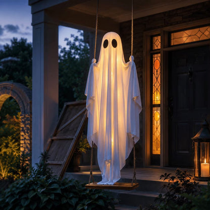 Halloween Light-Up Hanging Swing Ghost Spooky Porch & Yard Decoration