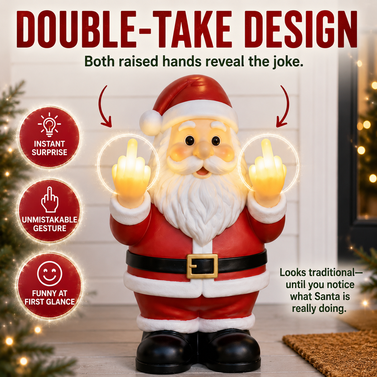 Mischievous Light-Up Middle Finger Santa Christmas Decor