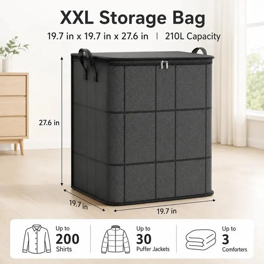 Large Zippered Reinforced Foldable Fabric Organizer Bin