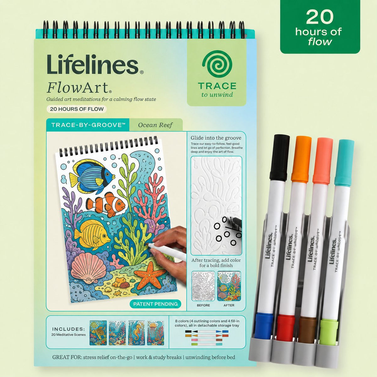 Trace-By-Groove Jungle Oasis Guided Flow Art Coloring Pad with Double-Sided Markers