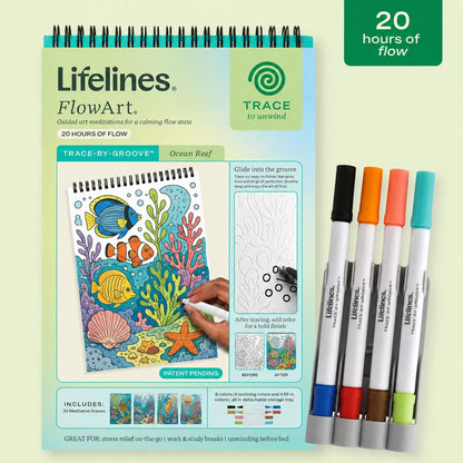 Trace-By-Groove Jungle Oasis Guided Flow Art Coloring Pad with Double-Sided Markers