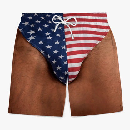 Personalized Custom Funny Patriotic Swim Trunks for Men, USA Flag Print Quick Dry Board Shorts, Summer Beach Swimwear