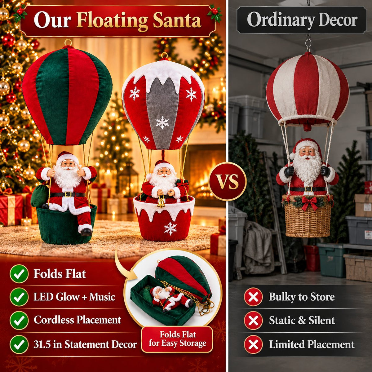 Lighted Musical Hanging Santa | Collapsible Christmas D cor