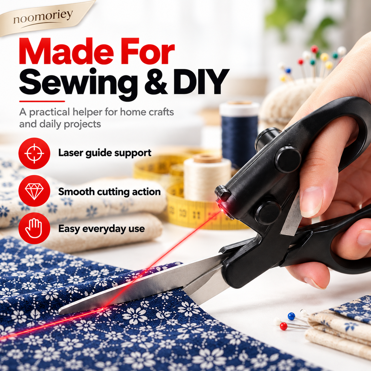 Laser Guided Sewing Scissors Multi-Purpose Scissors with Infrared Cutting Guide