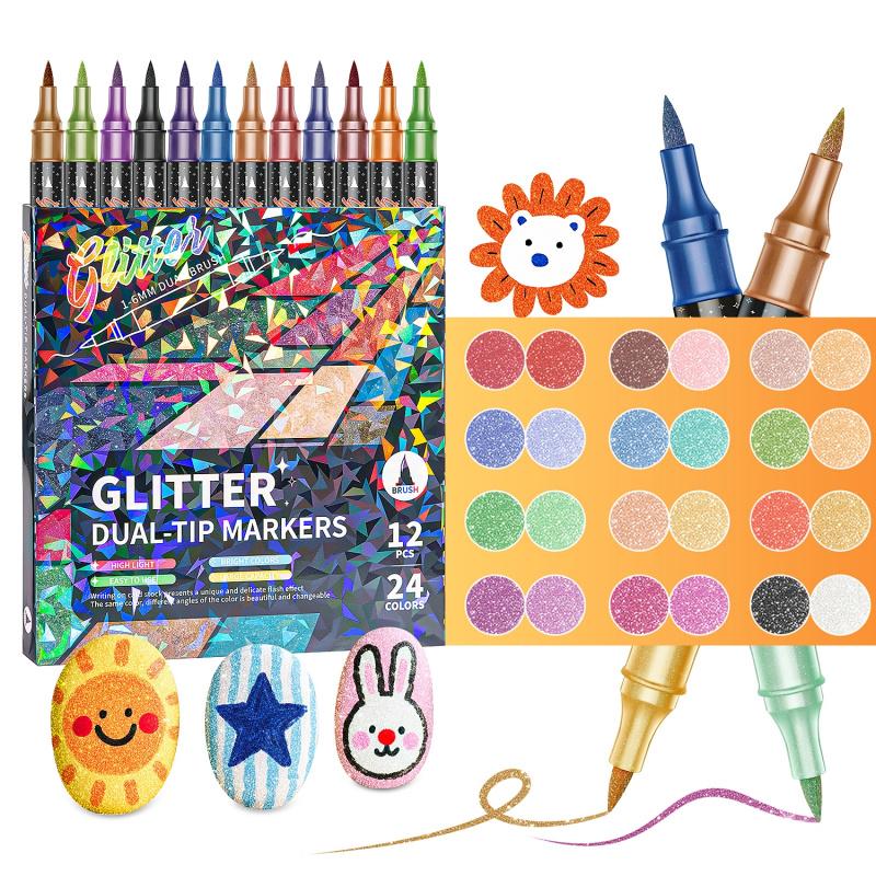 Glitter Effect Brush Markers: Create Sparkling Art Smoothly ( 24-96 Colors | Smooth No Clog | No Bleed Through )