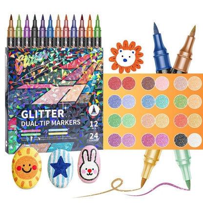 Glitter Effect Brush Markers: Create Sparkling Art Smoothly ( 24-96 Colors | Smooth No Clog | No Bleed Through )