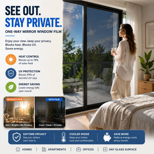 One-Way Privacy Window Film Daytime Mirror Effect, Heat Blocking & UV Protection