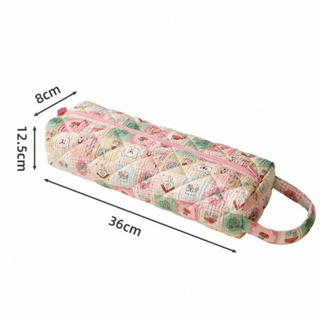Quilted Multi Purpose Storage Bag, Portable Zipper Cosmetic Makeup Pouch with Handle