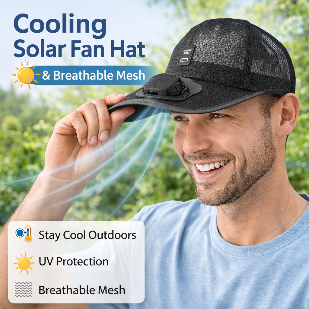 Cooling Solar Fan Hat UV Protection & Breathable Mesh
