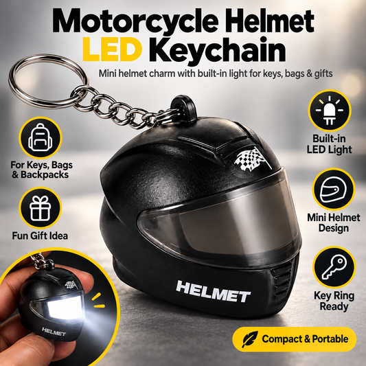Mini Motorcycle Helmet LED Keychain Light-Up Rider Charm for Keys, Bags & Gifts