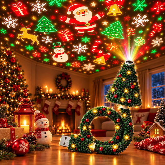 Christmas Projector Light, Plug-In Christmas Tree Projection Night Light -Instant Holiday Room Decor