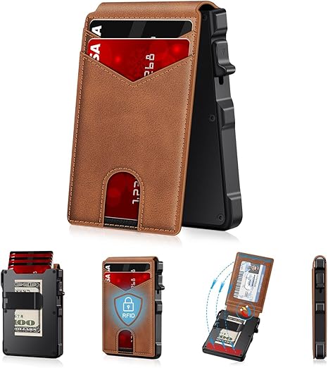 RFID Blocking Minimalist Pop-Up Wallet | One-Second Card Eject Design & Ultra Slim Pocket Wallet