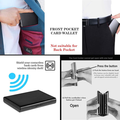 RFID Blocking Metal Card Holder, Ultra Slim Stainless Steel Business Credit Card Case
