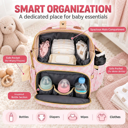 Diaper Bag Backpack with Changing Mat & Insulated Pockets
