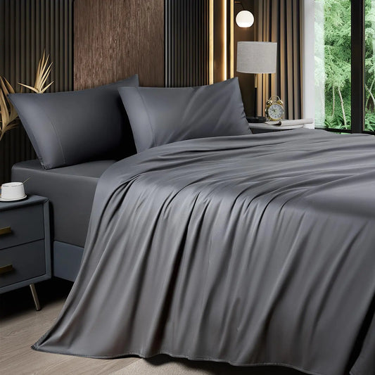 Shilucheng Bamboo Sheet Set - 4/6 Pc Bedding Set with 16'' Deep Pocket Lightweight, Twill, Smooth Fitted Sheets