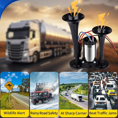 2026 Upgraded 12V 130DB Air Horn Dual Horn, Horn Kit with Air Compressor