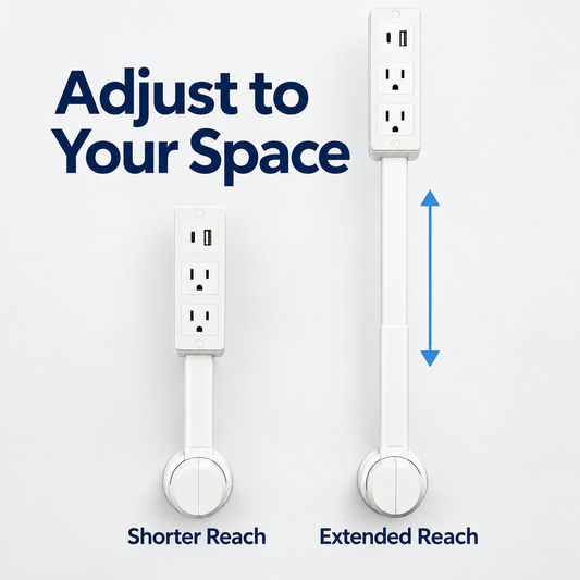 Extendable Outlet Extender with Rotating Base & USB-A/USB-C Charging
