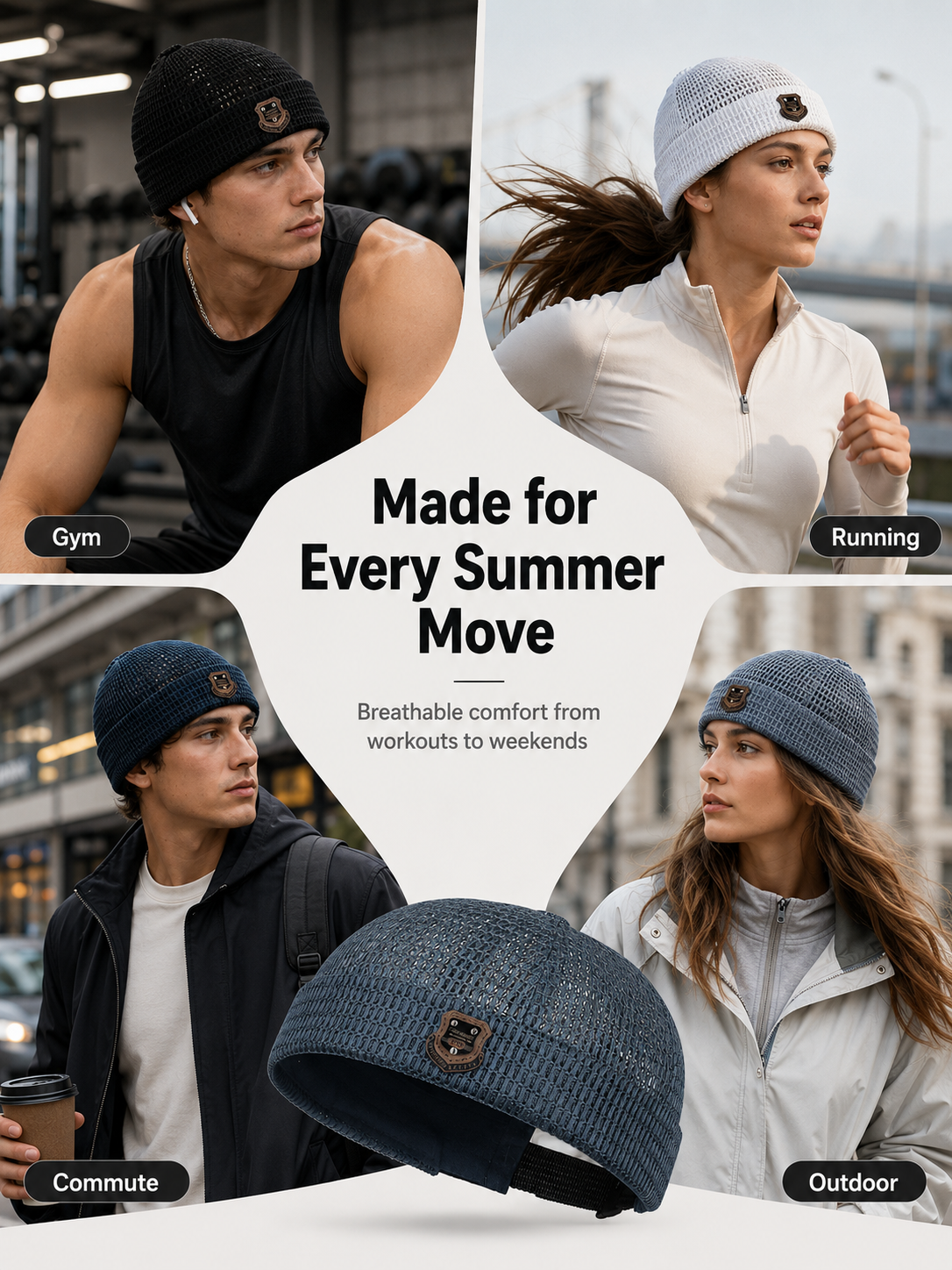 Lightweight Netting Beanie Breathable Cuffed Skull Cap for Summer Runs