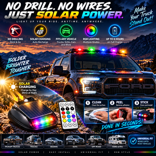 Solar RGB Car Roof Strobe Lights 5-Pack Wireless No-Drill Cab Light Set