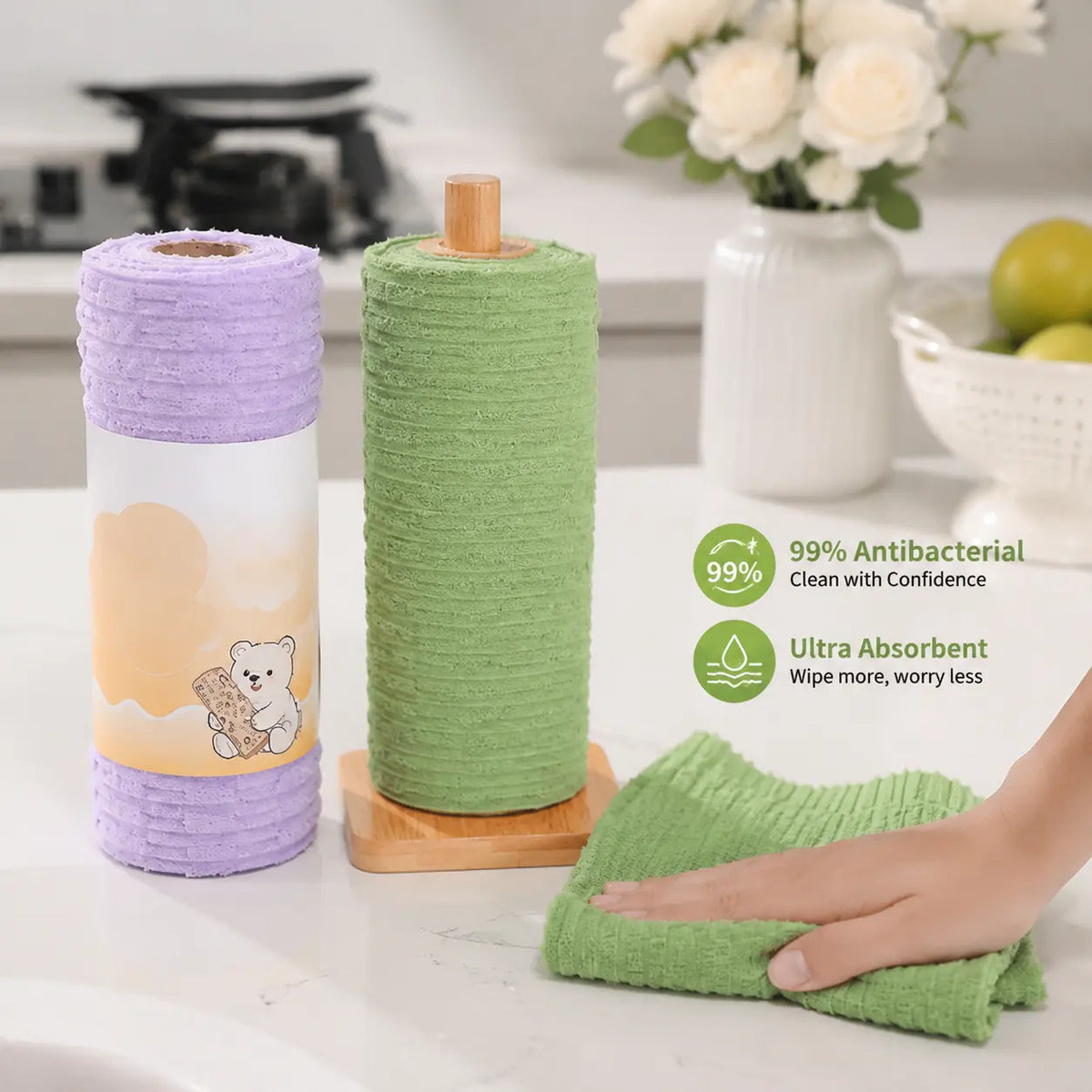 Tearable Reusable Cleaning Cloth Roll, Washable Absorbent Towels for Kitchen & Household Cleaning