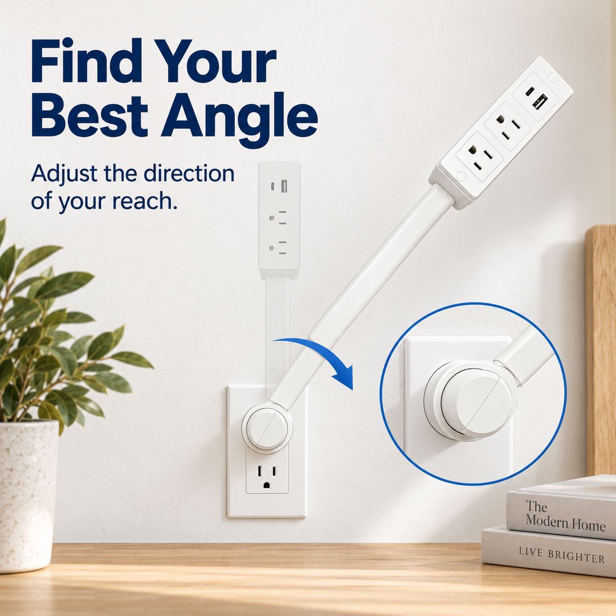 Extendable Outlet Extender with Rotating Base & USB-A/USB-C Charging