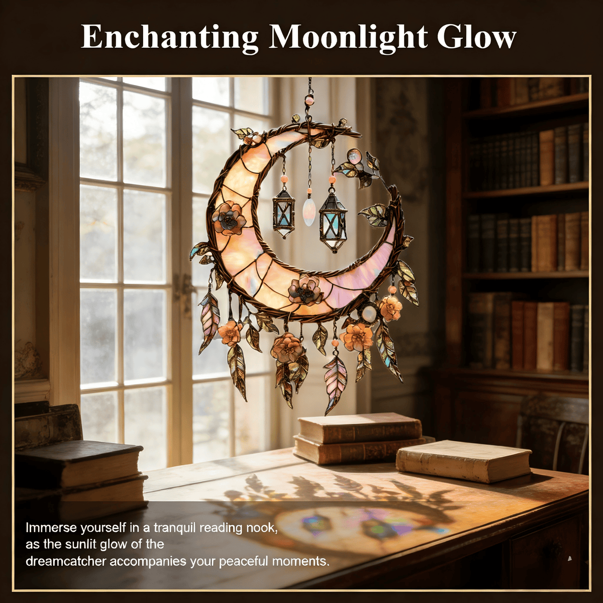 Hand-Painted Moon and Floral Window Decor