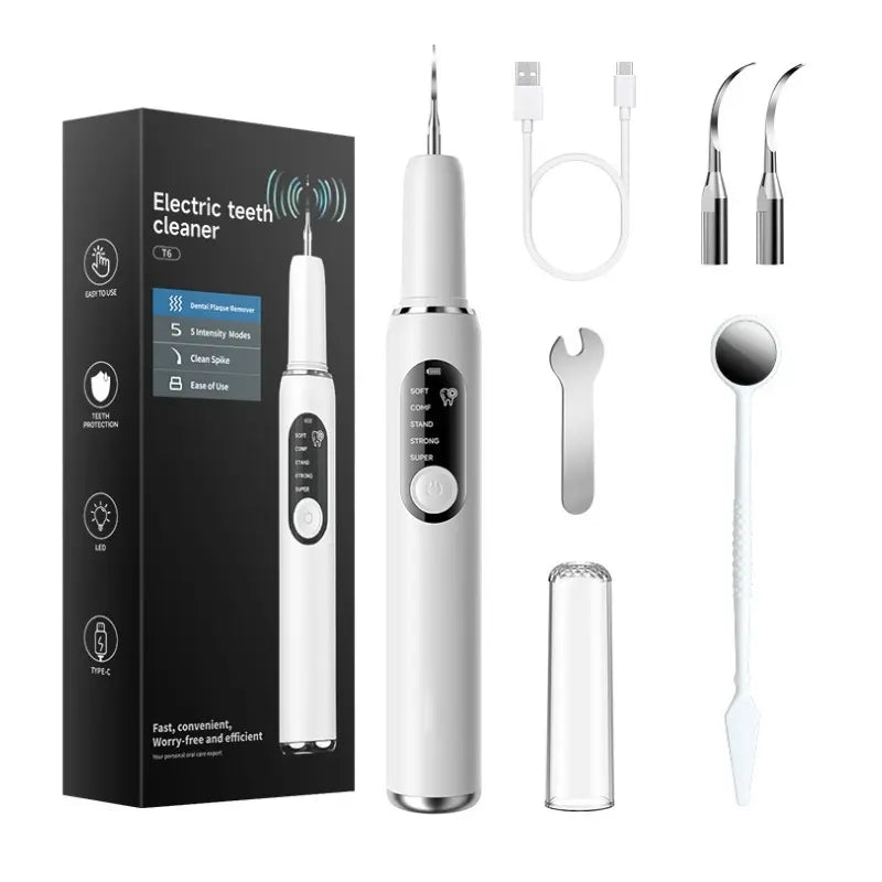 Ultrasonic Plaque and Tartar Remover, Professional Teeth Cleaning Kit (7-Piece Set) Safe and Gentle