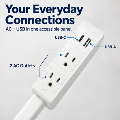 Extendable Outlet Extender with Rotating Base & USB-A/USB-C Charging