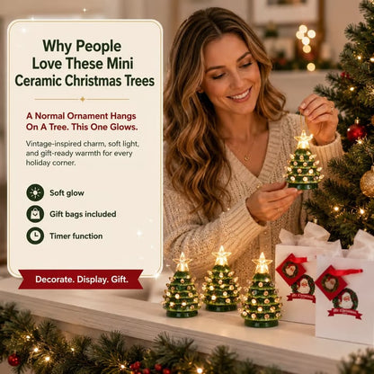 Mini 4.5-inch retro LED ceramic Christmas tree (lighted) suitable for holiday decor or as a gift