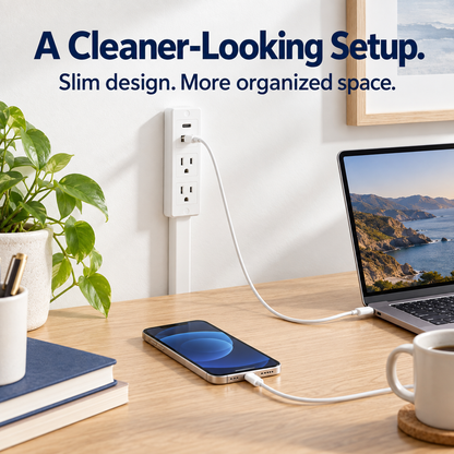 Extendable Outlet Extender with Rotating Base & USB-A/USB-C Charging