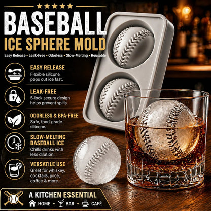 Baseball Ice Mold Slow Melting Silicone Sphere Tray for Whiskey, Cocktails & More