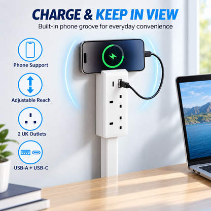 Extendable Outlet Extender with Rotating Base & USB-A/USB-C Charging
