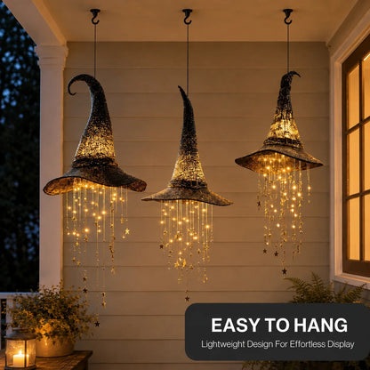Lighted Witch Hat Hanging Chime Battery-Powered Halloween D cor with Remote Control