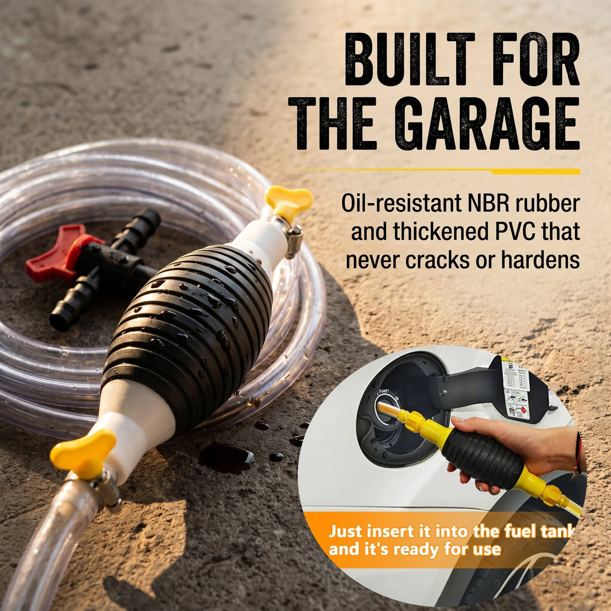 Manual Siphon Pump Kit | Fast Fuel, Water & Oil Transfer Pump with 1M Hose & Hose Clamps for Cars, Boats & Emergency Use
