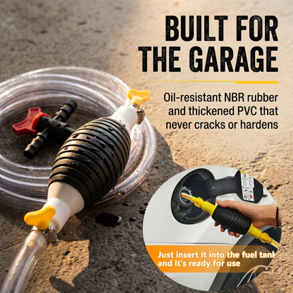 Manual Siphon Pump Kit | Fast Fuel, Water & Oil Transfer Pump with 1M Hose & Hose Clamps for Cars, Boats & Emergency Use