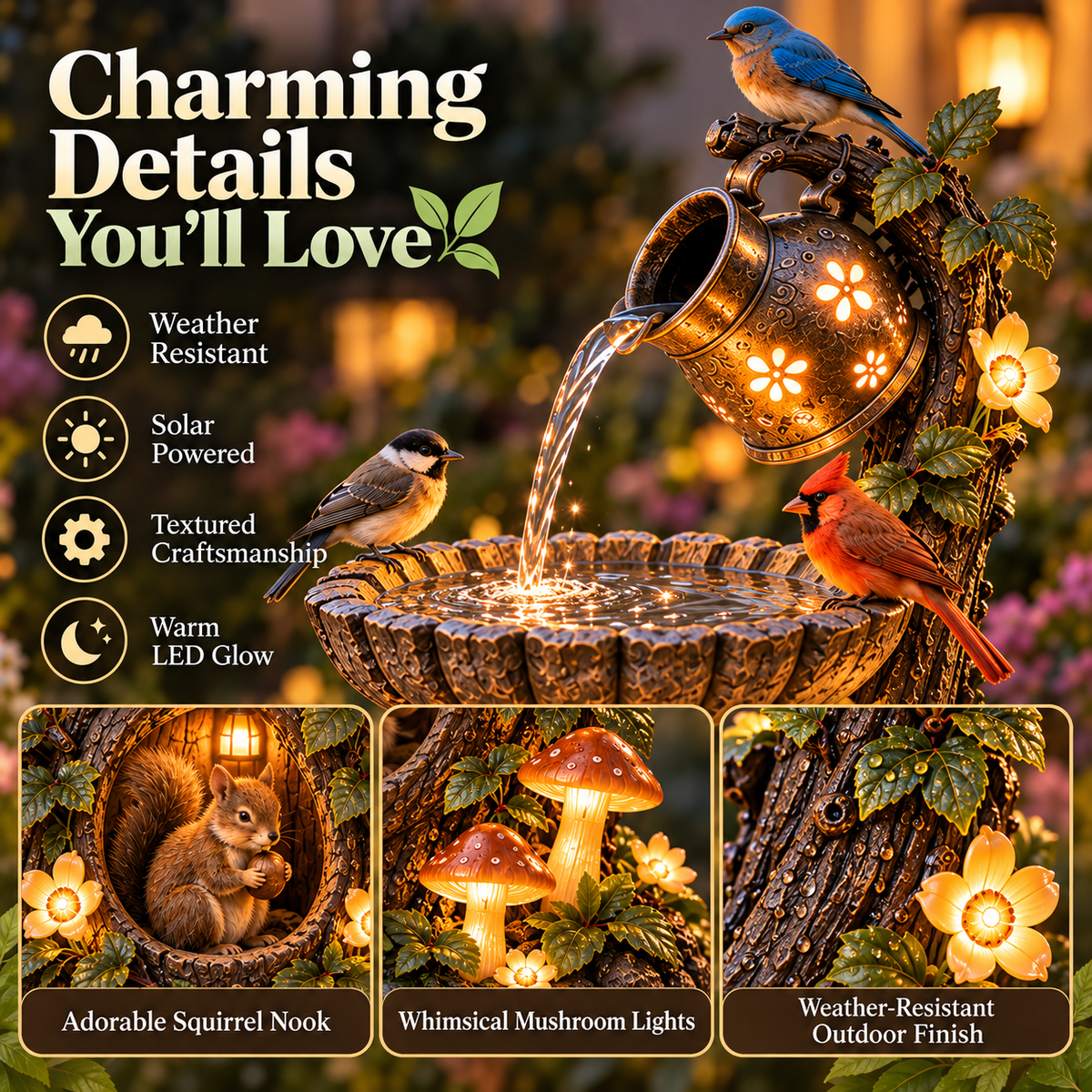 Only: Solar Birdbath Fountain Garden Decor A Cozy Wildlife Haven for Your Yard