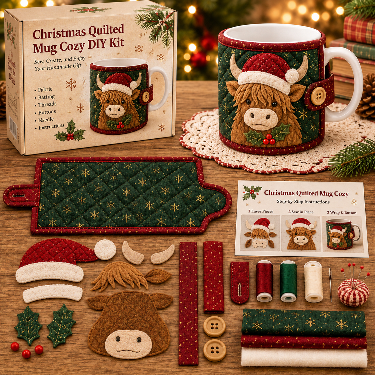 DIY Christmas Mug Cozy Sewing Kit Create Your Own Festive Mug Cover Add Cozy Holiday Charm to Your Favorite Mug