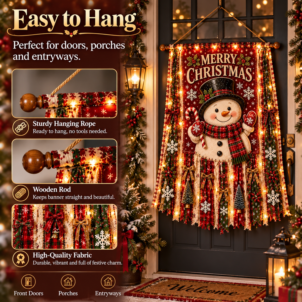 Lighted Christmas Door Hanging Decor