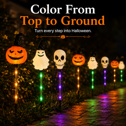 Solar Halloween Pathway Stake Lights with Pumpkins, Ghosts & Skulls