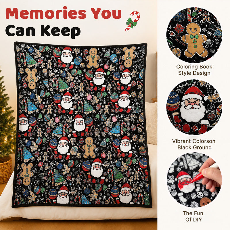 DIY Christmas Coloring Blanket Santa & Gingerbread Man Holiday Throw
