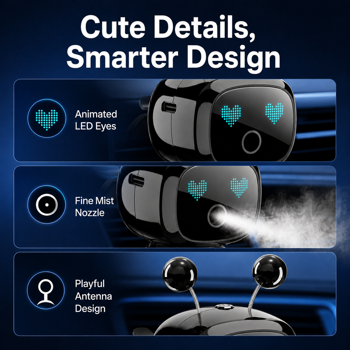Cute Robot Car Diffuser Auto-Sensing Mist & LED Vent Freshener