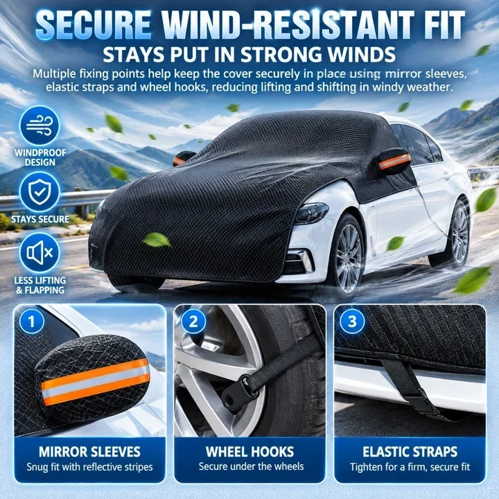 Upgrade 6-Layer Half-Car Protective Cover Snow, Frost, UV & Wind Protection