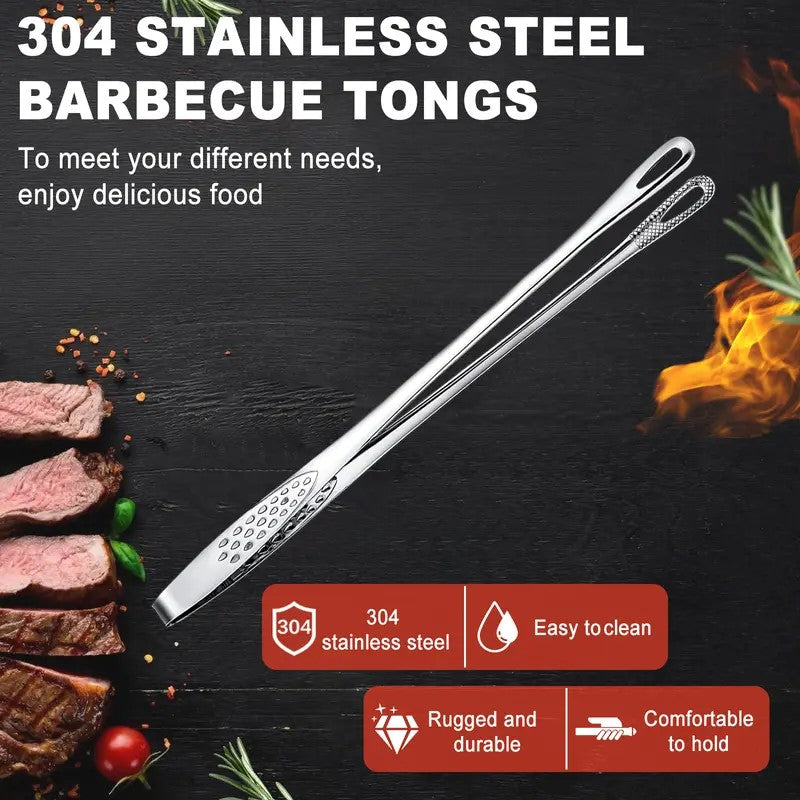 Stainless Steel BBQ Tongs Heavy-Duty Grill Tool for Easy Flipping & Serving