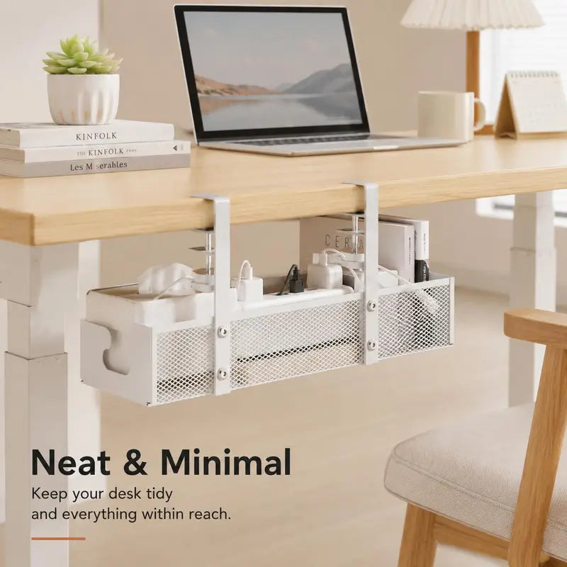 No-Drill Under Desk Cable Organizer Hide Cables & Power Strips for a Cleaner Workspace