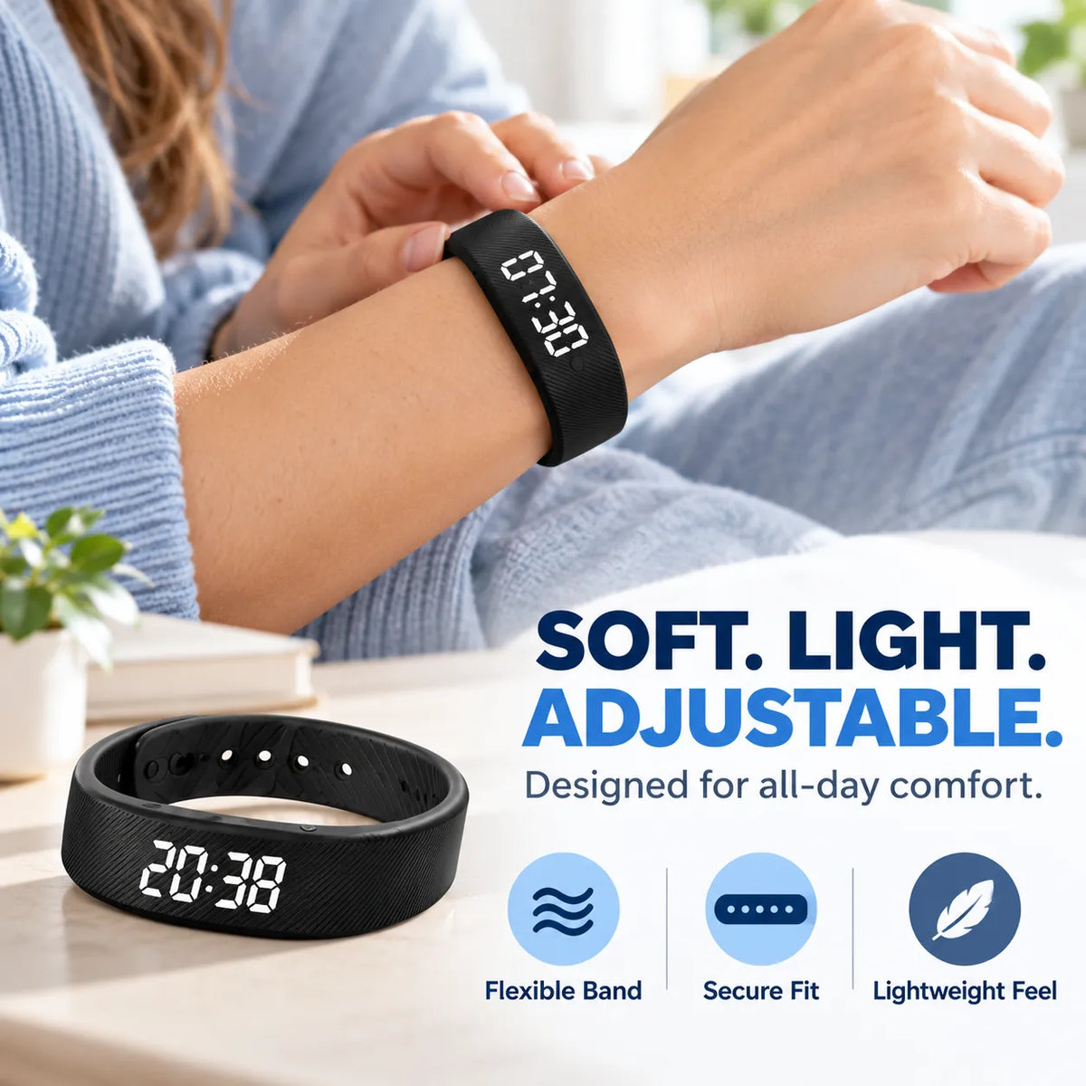 Silent Vibrating Alarm Wristband | Quiet Wake-Up & Step Tracker