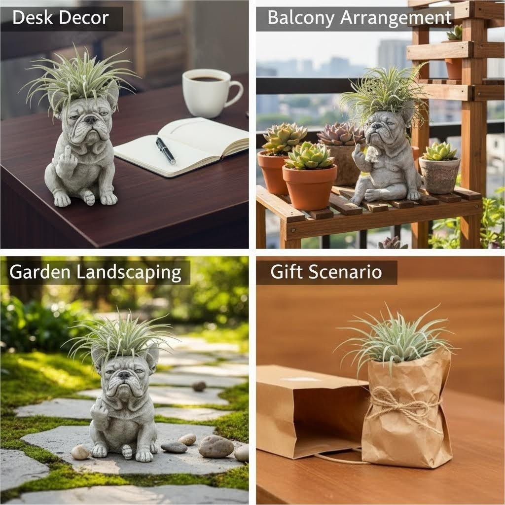 Funny French Bulldog Planter Sassy Dog Statue Flower Pot For Home & Desk Decor