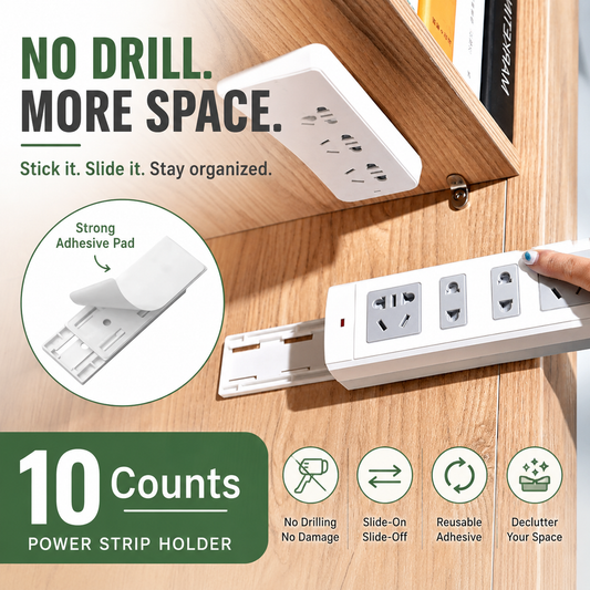 10 Counts Punch-Free Power Strip Holder Peel, Stick & Organize