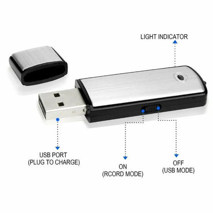 USB Flash Drive Voice Recorder 2-in-1 Voice Activated, Smart Noise Reduction, Auto File Save