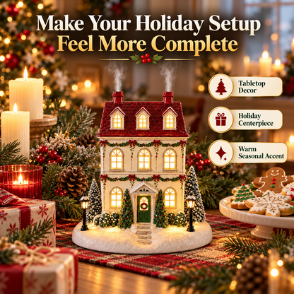 Lighted Christmas House Diffuser Cozy Holiday Cottage with Gentle Mist