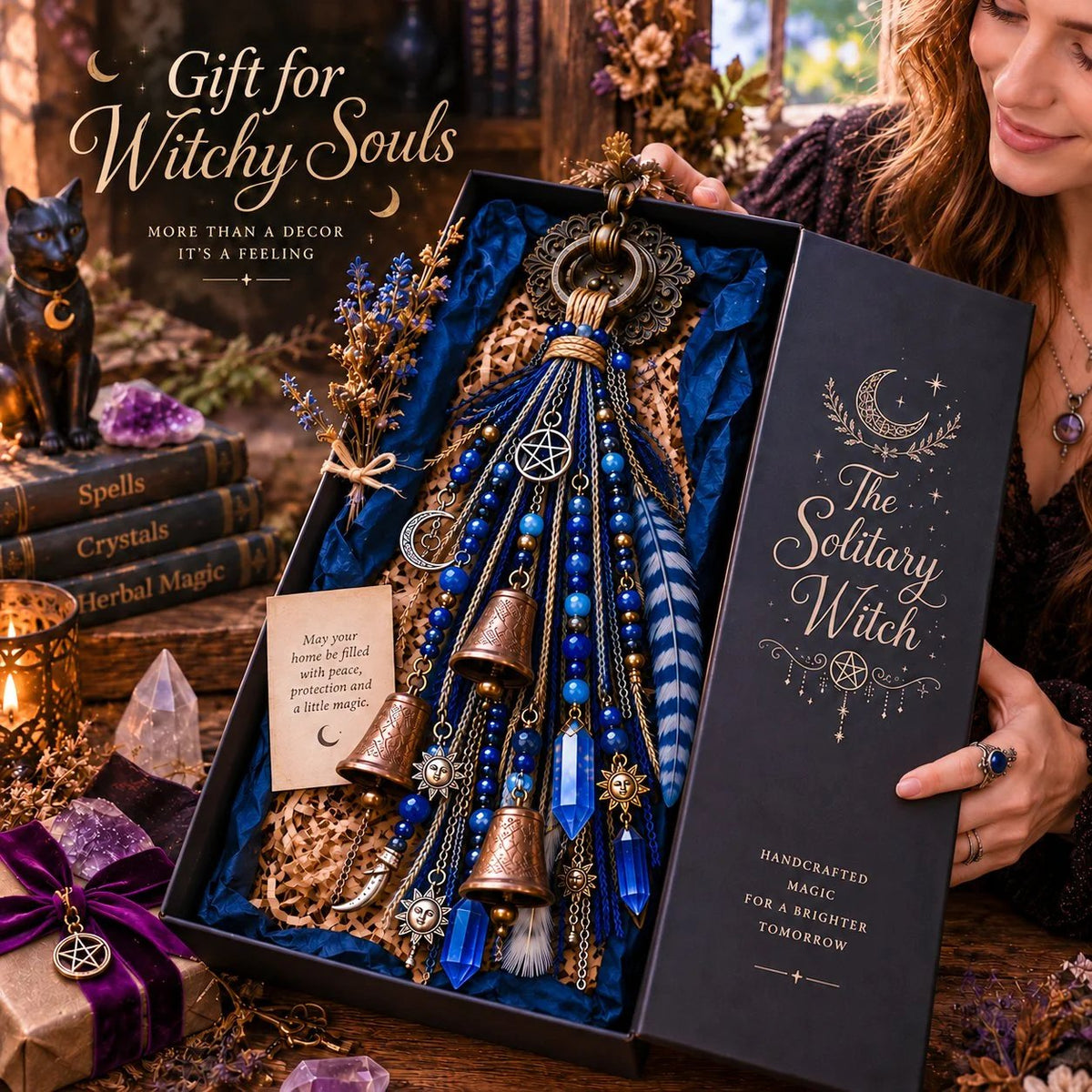 Witchy Door Charm | Bells, Crystals & Celestial Hanging Decor